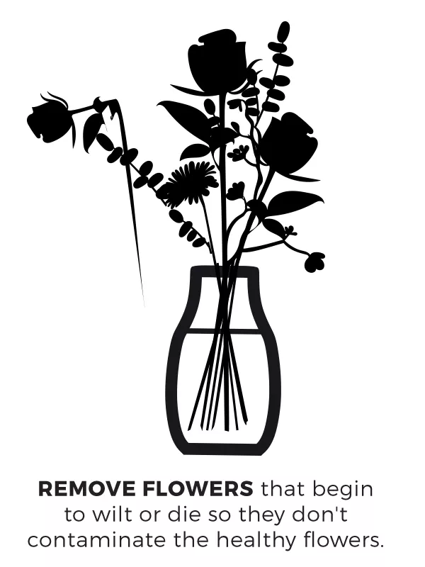 Remove any flowers from your bouquet arrangement that begin to wilt or die